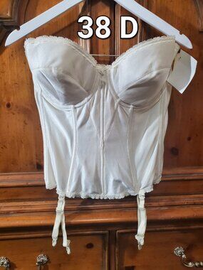 VTG NOS Ivory Satin Strapless Bustier Corset Garter Straps 38D